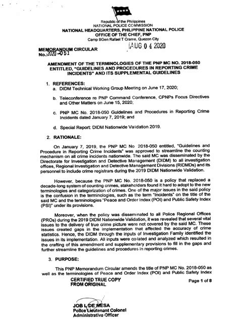 PNP MEMORANDUM CIRCULAR NO.: 2020.